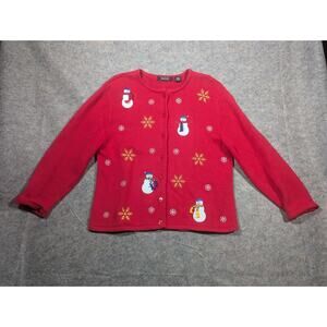 Crystal-Kobe Women's Red Christmas Cardigan Sweater Snowman Red Size Large